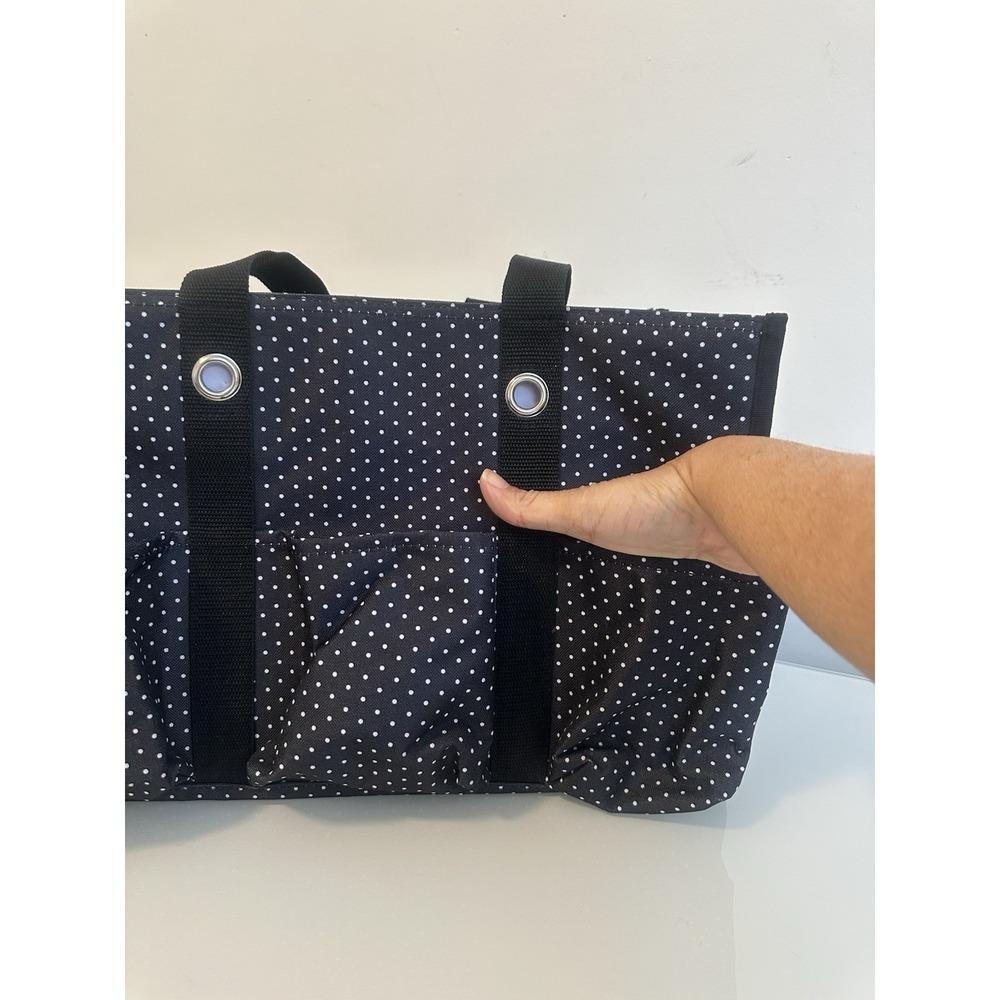 Thirty-One Gifts Black Polka Dot Utility Tote Bag Zipper Closure - Picture 8 of 16